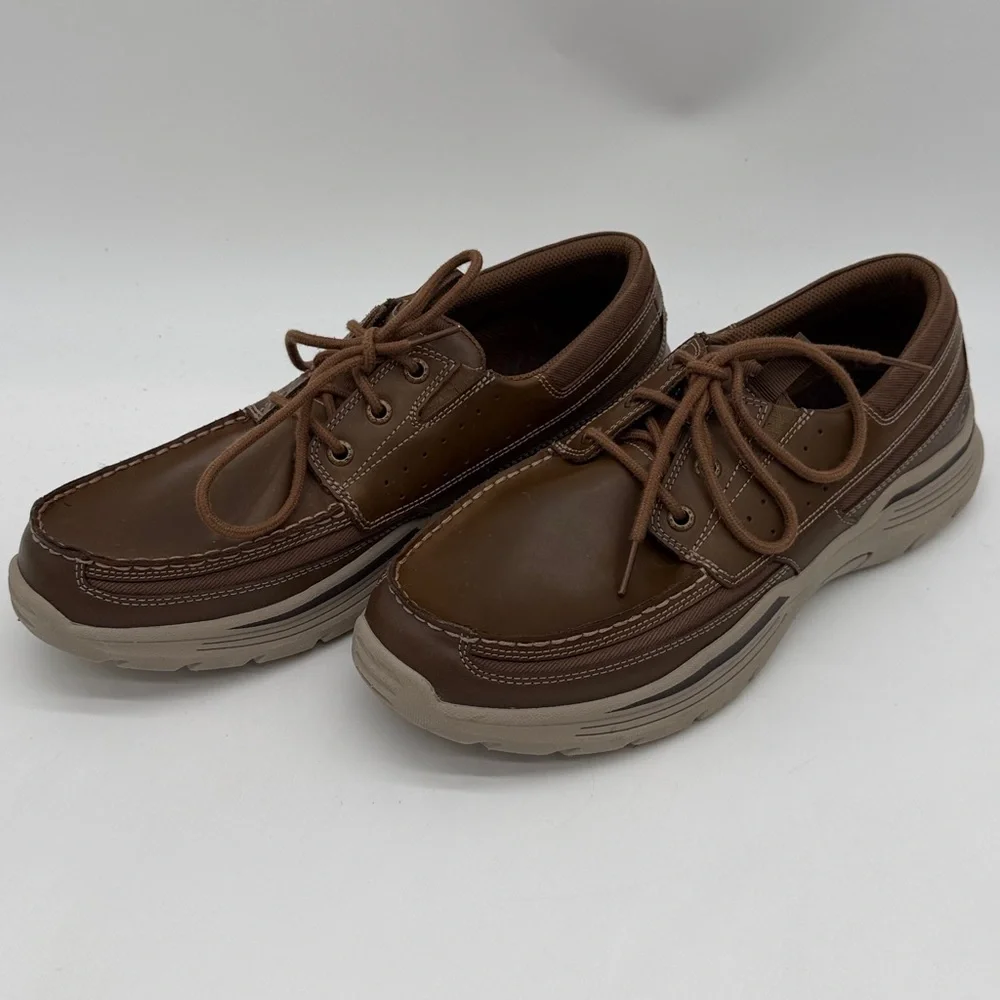 Skechers Mens Leather Relaxed Fit Air Cooled Memory Foam Size 12 USA 56296 Tan